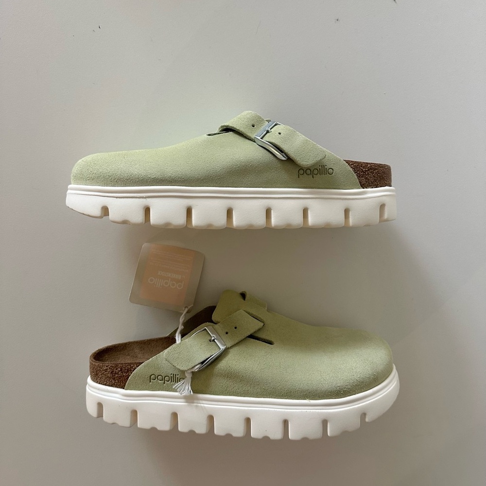 NEW Birkenstock Papillio Chunky Platform Boston Suede Clog Green 40 9-9.5 - Picture 2 of 9
